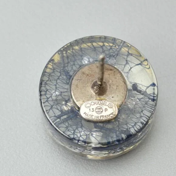 CHANEL Authentic Blue Pearl Logo Earrings
